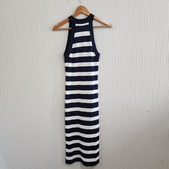 Old Navy Fitted Striped Sleeveless Rib-Knit Midi Sweater Dress Navy Size Small - Picture 3 of 11